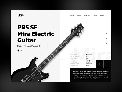 Electric Guitar Website artists black buy design ecommerce electric guitar instruments interaction musical musical instruments noir products prs sell ui website white