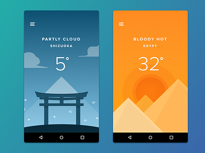 Weather App android app blue city gradient mobile orange ui weather