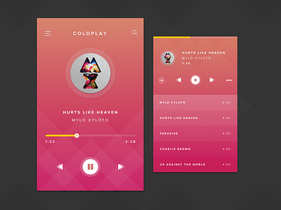 Music Player app list mobile music orange pink player ui