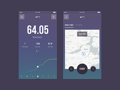 Nike+ Run Club - Redesign Concept app fitness map mobile nike run running ui
