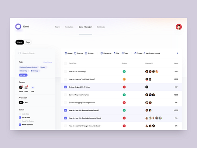 Omni Dashboard - Card Manager - v3 admin dashboard analytics card list cards chrome chrome extension knowledge base list management members statistics stats status table ui uiux user list user table users ux