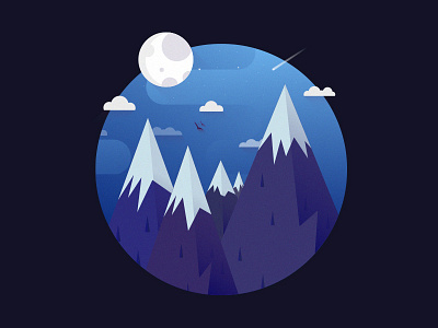 Outside Of The Circle circle clouds flat illustration material minimal moon mountains night