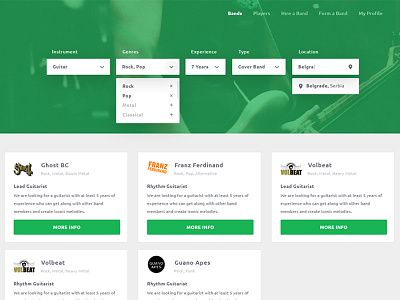 Band Recruitment Web Application app band flat material music ui ux web