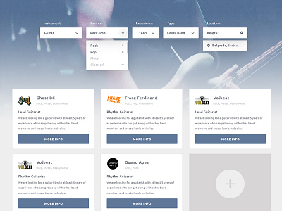 Band Recruitment Web Application app band flat material music ui ux web