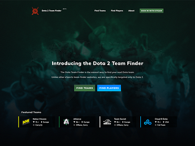 Dota 2 Team Finder - Landing Page csgo dark dota esport esports game gaming landing web web design