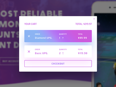 Shopping Cart Popup cart checkout gradient popup shopping cart shopping cart ui web design