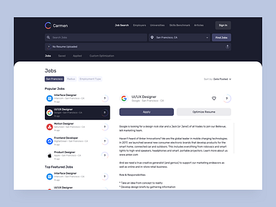 Carmen - AI Career Mentor - Job Search ai app application artificial intelligence design job job search jobs mobile mobile app product product design ui ui design ux ux design visual web web app