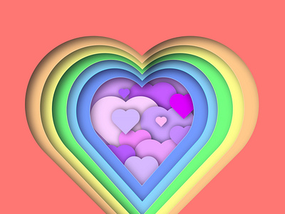 Rainbow 3d heart design illustration плакат