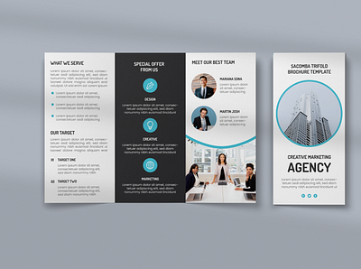 SACOMBA branding brochure business corporate creative design flyer graphic leaflet minimalist modern print professional simple template trifold