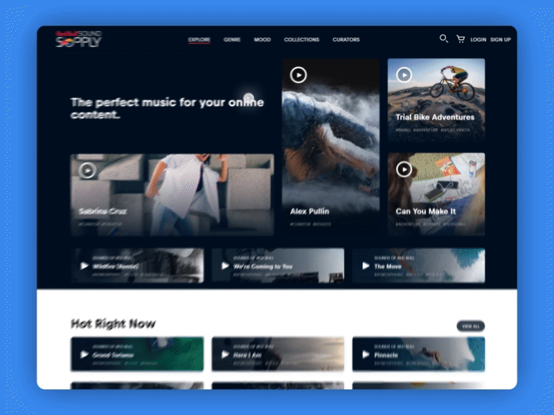 Red Bull Sound Supply | Music Discovery audio browse card discovery interaction music player player card preview red bull ui ux