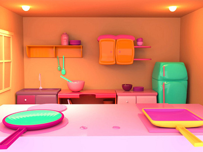 where are the pancakes? 3d art 3d illustration 3d modeling colortheory concept environment design game art illustration kitchen lighting