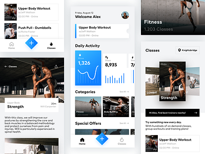 Warm Up - Fitness App activity app card chart classes clean fitness fitness app minimal offers sport trainer ui xd