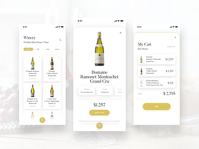 Winery Luxury Wines - App Design app app design bottle cart clean layout luxury minimal premium product ui white wine winery