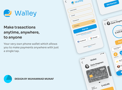 Walley - A banking app for one-click transactions app branding design figma graphic design interface logo mobile ui uiux vector