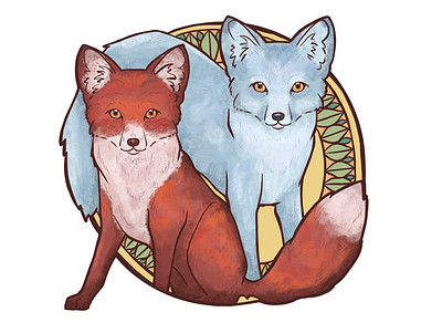 Two foxes animals color digital digital art digital painting fox fox illustration foxes illustration procreate