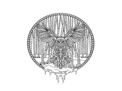 Snow Owl animals black and white coloring pages drawing illustration intricate line art outline