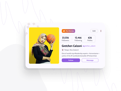 Polly - Social Media Profile Card (Light Mode) card design cards ui light mode productdesign profile page social media social media design social networking app theinfinitecanvas