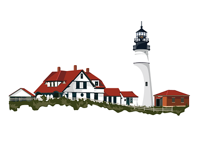 Cape Elizabeth drawing illustration illustrator lighthouse maine vector
