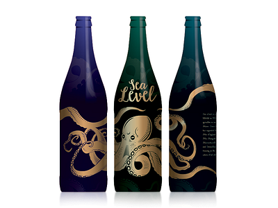 Sea Level alcohol bottle branding design ocean octopus sea