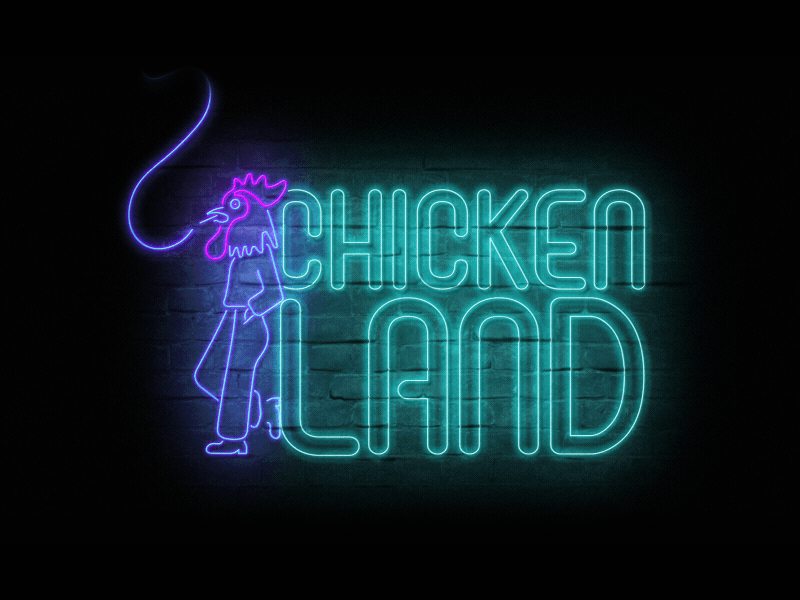 Chickenland Web Series (Logo Animation) #2 2d animation brick wall character animation glow led line artwork neon neon light neon sign retro retro style