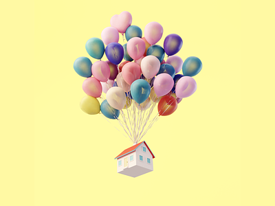 Day 71-73 Balloon House 100daysof3d 100daysof3dbytx 3d balloon house blender blendercycles fanart flying house the100dayproject up