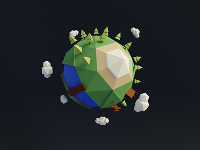Day 66-68 Low Poly Planet 100daysof3d 100daysof3dbytx 3d blender blendercycles earth lowpoly planet the100dayproject