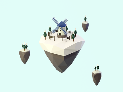 Day 91-93 Windmill Island 100daysof3d 100daysof3dbytx 3d blender blendercycles floating island lowpoly snow the100dayproject windmill winter