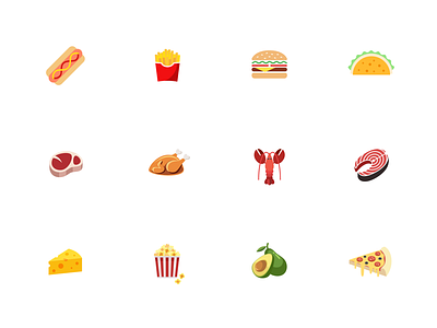 America Food Icon Set 100daysofvector avocado chicken fastfood hotdog lobster meat pizza salmon steak taco the100dayproject