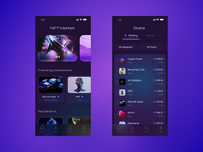 NFTs App (Dark Mode) 3d app design ui ux