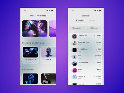 NFTs App (Light Mode) 3d app design ui ux