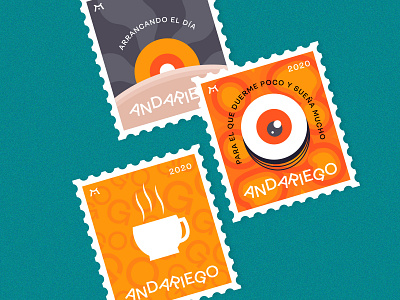 unused stamps design branding coffee eye flat go morning post postcard stamp unused vector warm