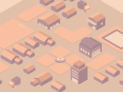 Sunset town flat isometric minimal vector