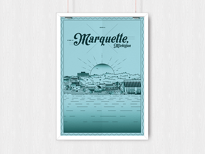 Marquette Waterfront Vector Poster 906 illustrator marquette michigan poster upper peninsula vector waterfront