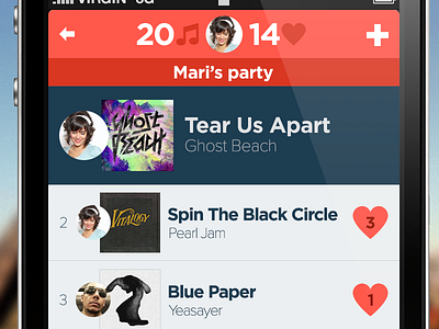 Playlist screen circular profile design flat flat design ios iphone like music playlist rdio ui