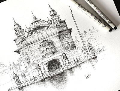 The Golden Temple @Amritsar, India architecturesketch art bristolsmooth drawing india monument penandink