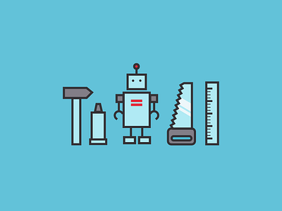 Prototyping Illustration blue clue hammer icon pictogram prototyp prototyping red robot saw