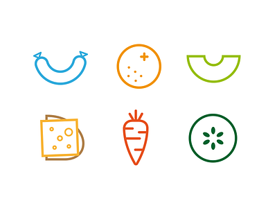 Food Icons bread carrot cheese color cucumber icons illustration melon orange sausage vector