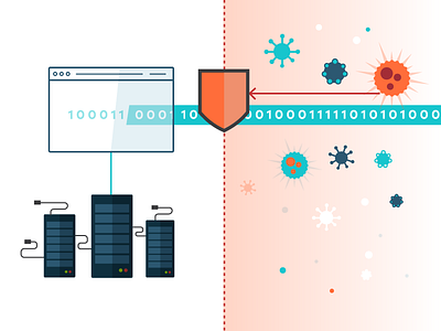 Editorial Illustration Computer Virus attak browser computer design firewall flat network server virus