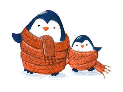 Penguins blue illustration ipadpro orange penguins scarf