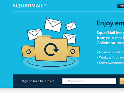 SquadMail Website blue e mail illustration start up website