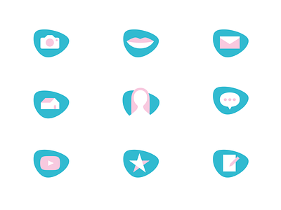 Teen Girl Icons branding camera coment featured flat girl home icon illustration lips mouth note photo profile star sweet vector woman young youtube