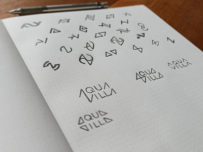 AV aqua av brainstorming brand concept drawing letter line lineout linework logo monogram paper pen sketch villa