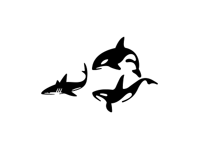 Orcas & Shark animal black creature dolphin fish illustration ink orca sea shark swim tattoo water