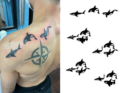 Tattoo "Orcas & Shark"