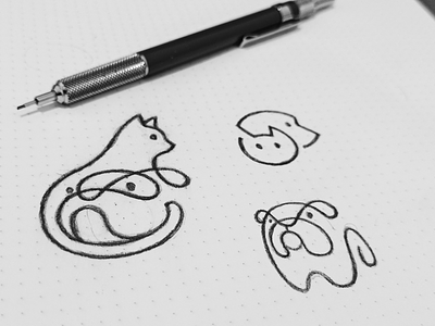 Dog & Cat animal care cat concept dog drawing icon line logo love nature pet simple sketch wip