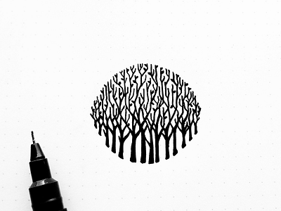 Forest sketch drawing forest hand illustration ink line nature paper sketch tree