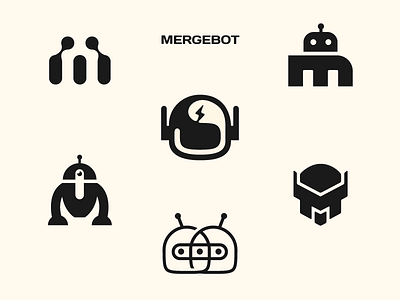 Mergebot bot helmet letter logo m robot technology techy thunder