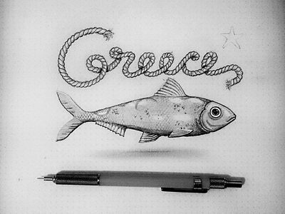 Greece fish greece illustration letters rope sea sketch summer type typography