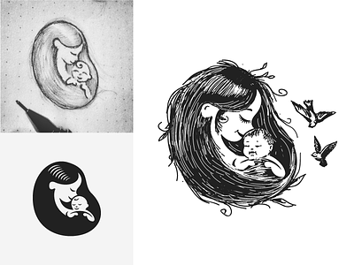 Mother's Love baby black drawing illustration logo love mother sketch