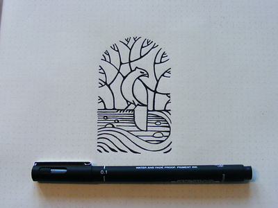 Nature Sketch bird drawing field hawk illustration line nature paper pencil river skecth tree
